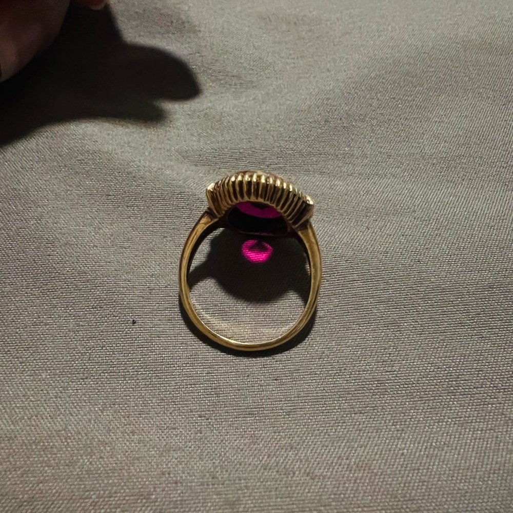 Antique Art Deco Synthetic Ruby & Diamond Ring – 10K Gold Sz 5.25 - Picture 5 of 8